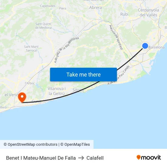 Benet I Mateu-Manuel De Falla to Calafell map