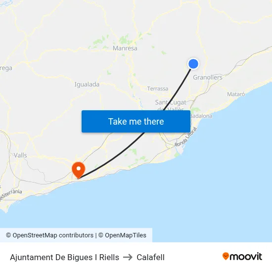 Ajuntament De Bigues I Riells to Calafell map