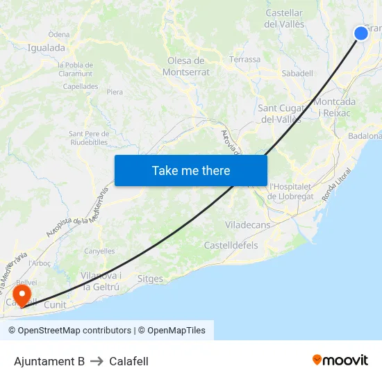 Ajuntament B to Calafell map