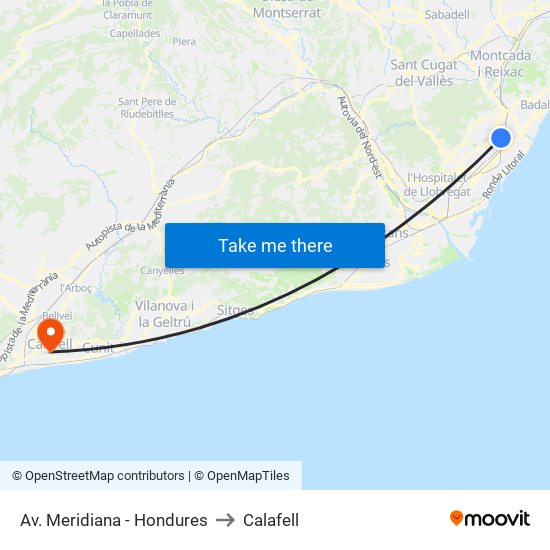 Av. Meridiana - Hondures to Calafell map