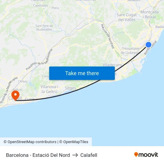 Barcelona - Estació Del Nord to Calafell map