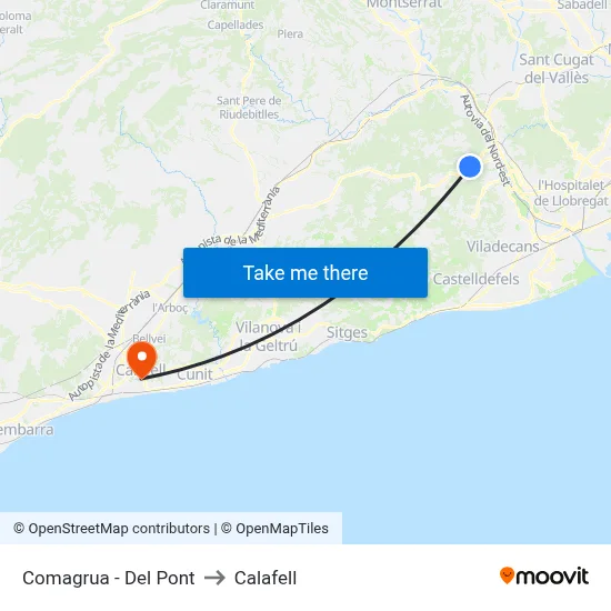 Comagrua - Del Pont to Calafell map