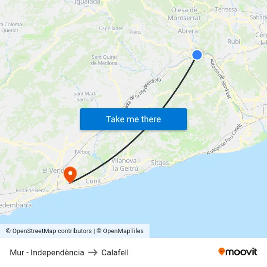Mur - Independència to Calafell map