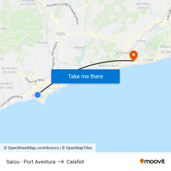 Salou - Port Aventura to Calafell map