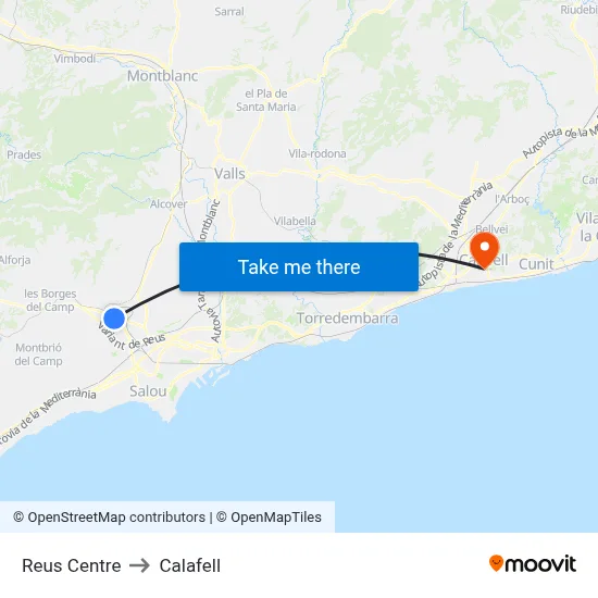 Reus Centre to Calafell map