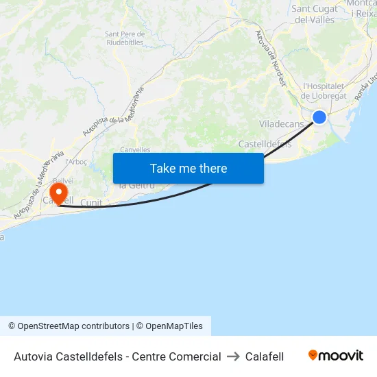 Autovia Castelldefels - Centre Comercial to Calafell map