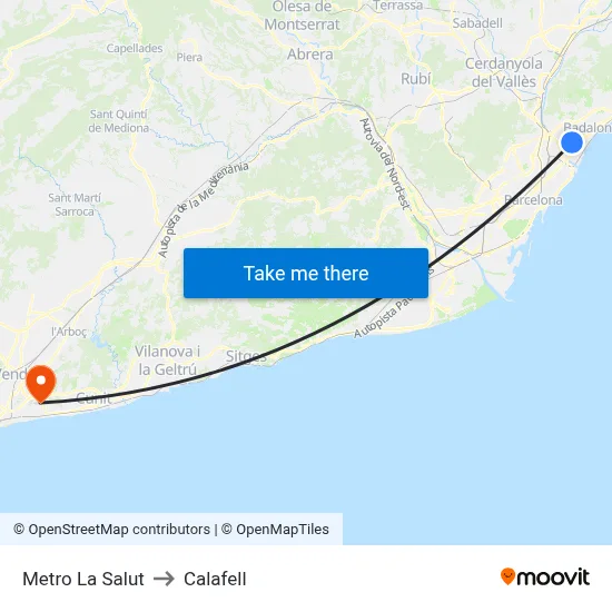 Metro La Salut to Calafell map
