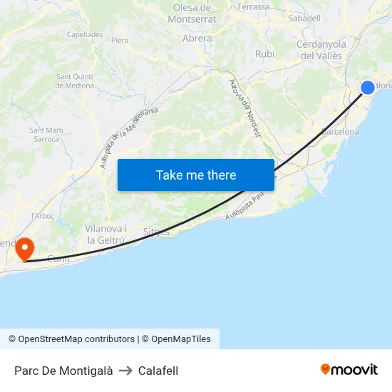 Parc De Montigalà to Calafell map
