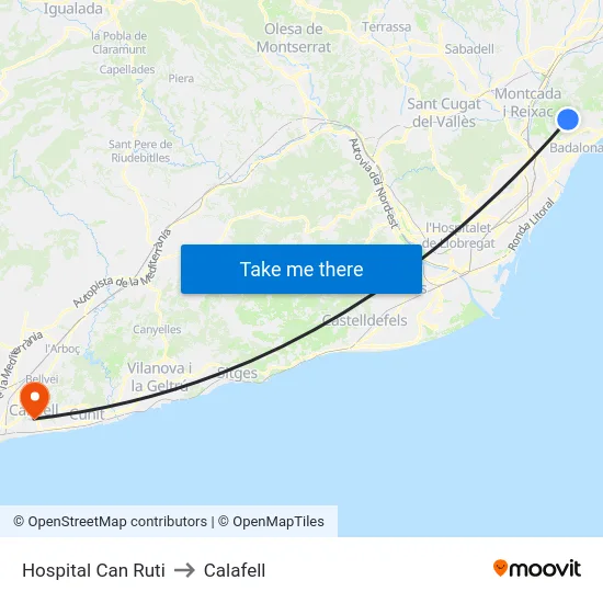 Hospital Can Ruti to Calafell map
