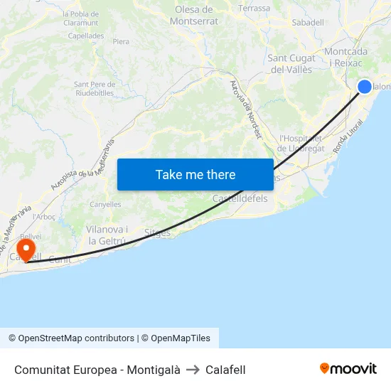 Comunitat Europea - Montigalà to Calafell map