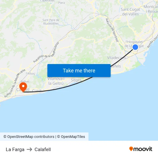 La Farga to Calafell map