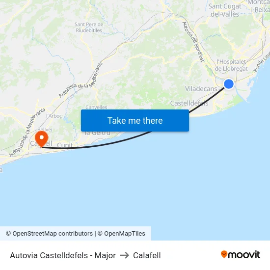Autovia Castelldefels - Major to Calafell map
