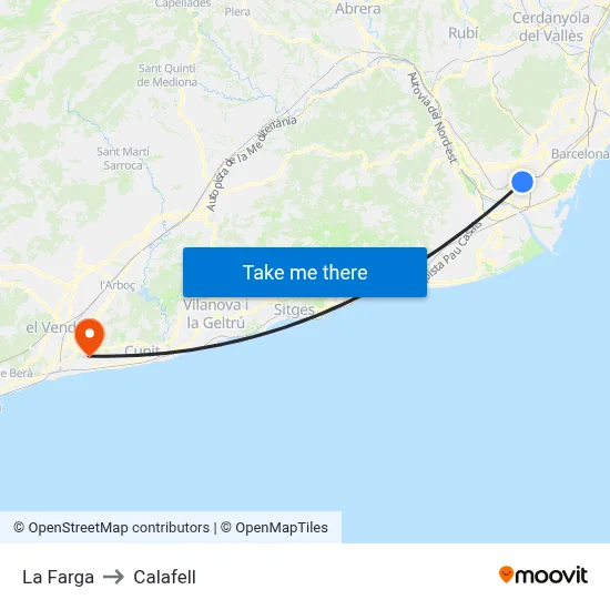 La Farga to Calafell map