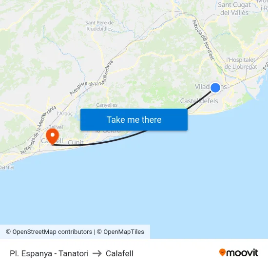 Pl. Espanya - Tanatori to Calafell map
