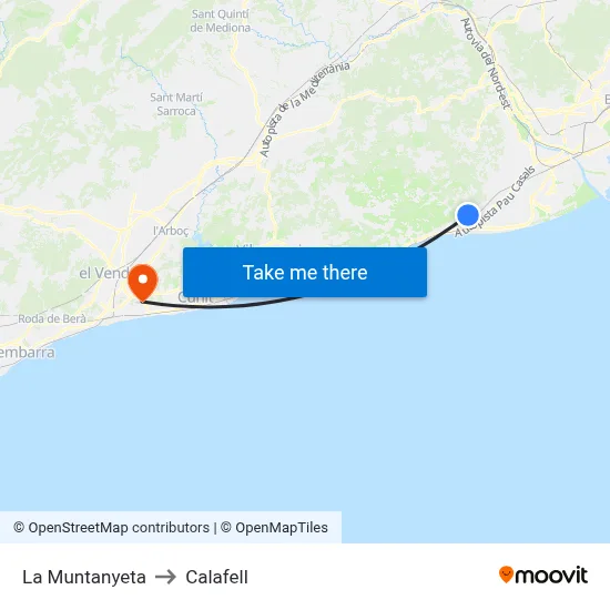 La Muntanyeta to Calafell map