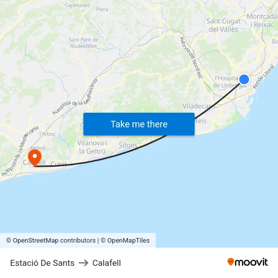Estació De Sants to Calafell map
