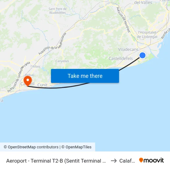 Aeroport - Terminal T2-B (Sentit Terminal T1) to Calafell map