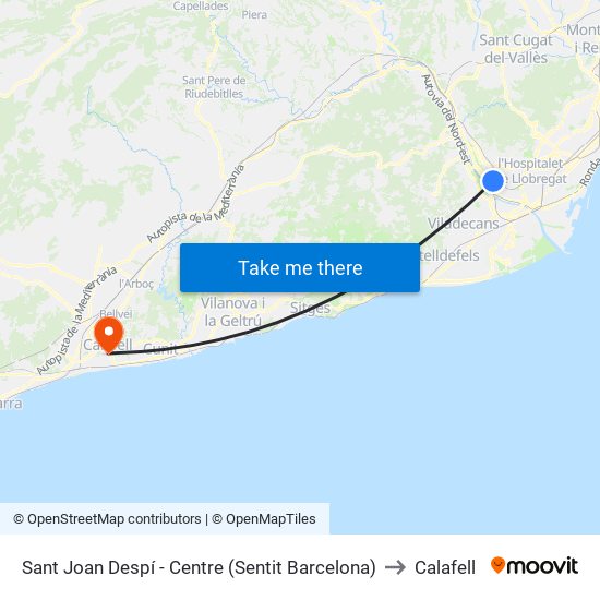 Sant Joan Despí - Centre (Sentit Barcelona) to Calafell map