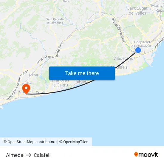 Almeda to Calafell map