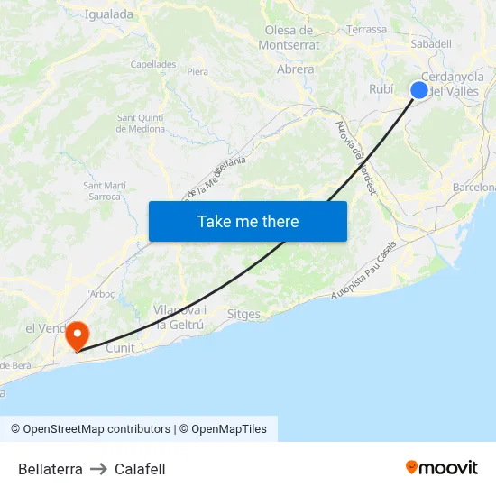 Bellaterra to Calafell map