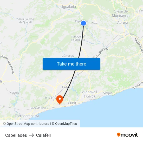 Capellades to Calafell map
