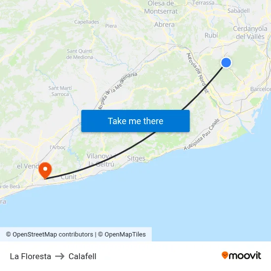 La Floresta to Calafell map