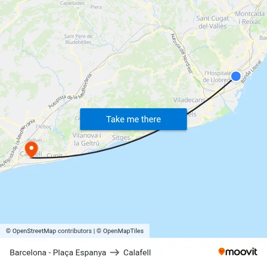 Barcelona - Plaça Espanya to Calafell map