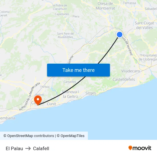 El Palau to Calafell map