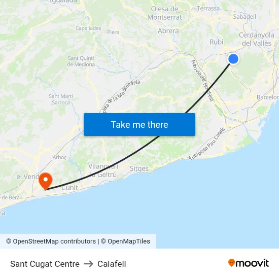 Sant Cugat Centre to Calafell map