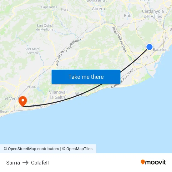 Sarrià to Calafell map