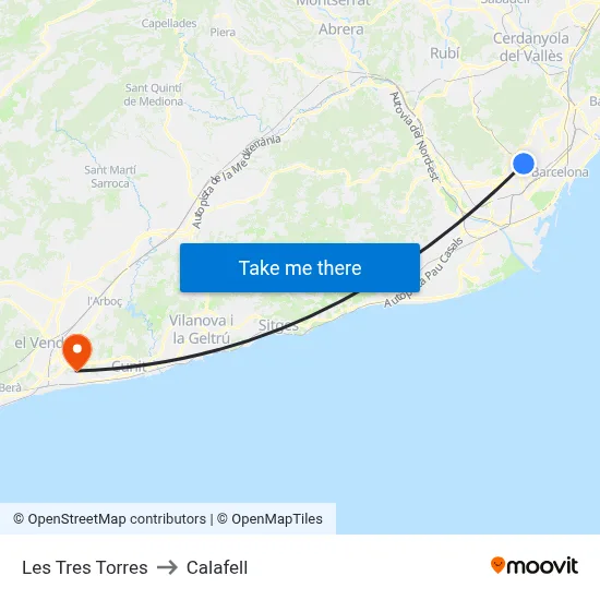 Les Tres Torres to Calafell map