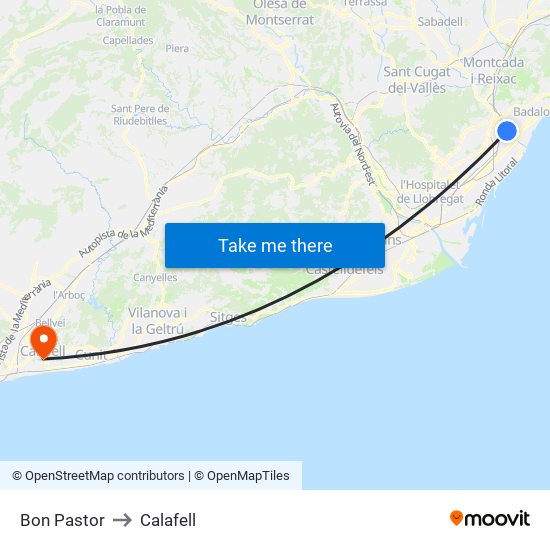 Bon Pastor to Calafell map