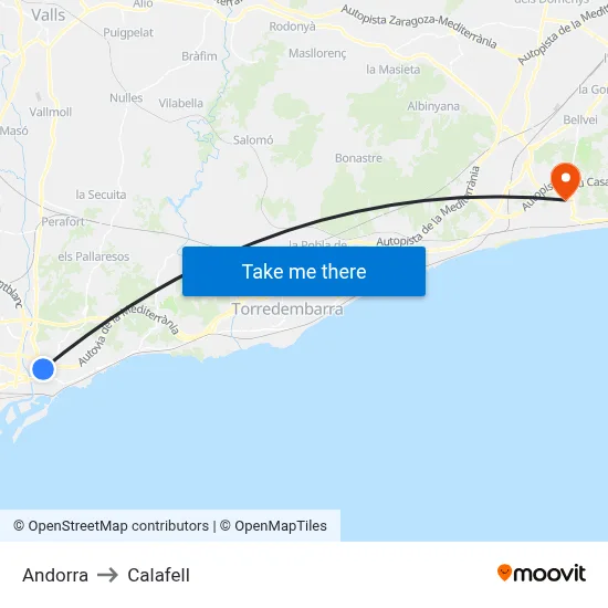 Andorra to Calafell map