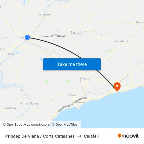 Príncep De Viana / Corts Catalanes to Calafell map