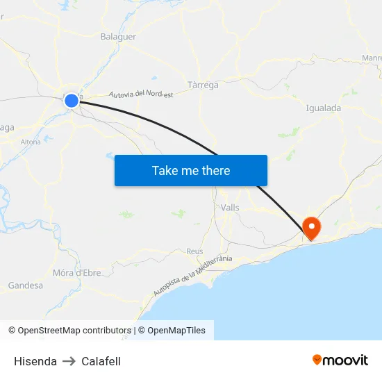 Hisenda to Calafell map