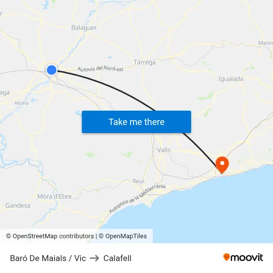 Baró De Maials / Vic to Calafell map
