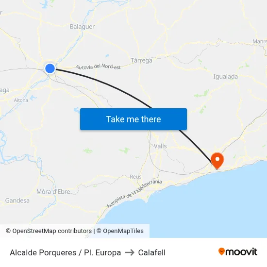 Alcalde Porqueres / Pl. Europa to Calafell map