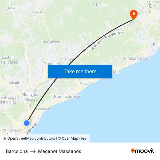 Barcelona to Maçanet Massanes map