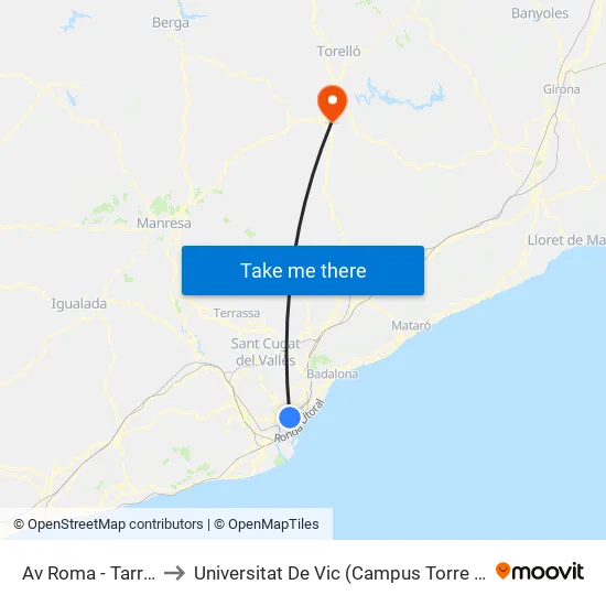 Av Roma - Tarragona to Universitat De Vic (Campus Torre Dels Frares) map