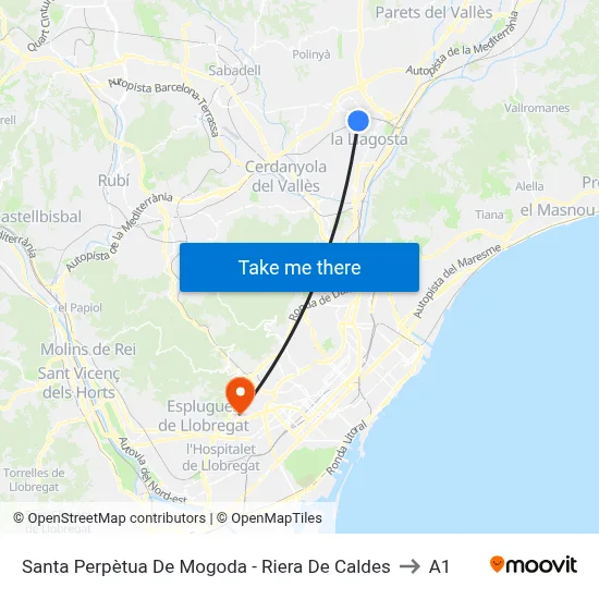 Santa Perpètua De Mogoda - Riera De Caldes to A1 map