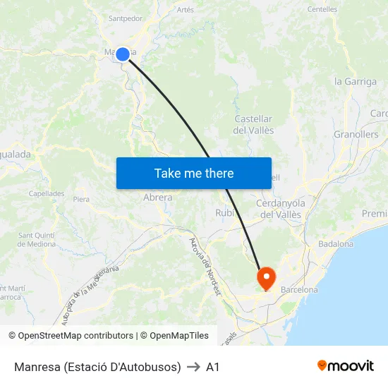 Manresa (Estació D'Autobusos) to A1 map