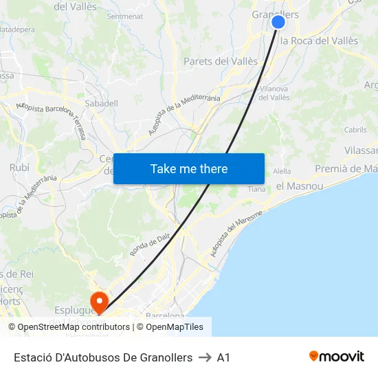 Estació D'Autobusos De Granollers to A1 map