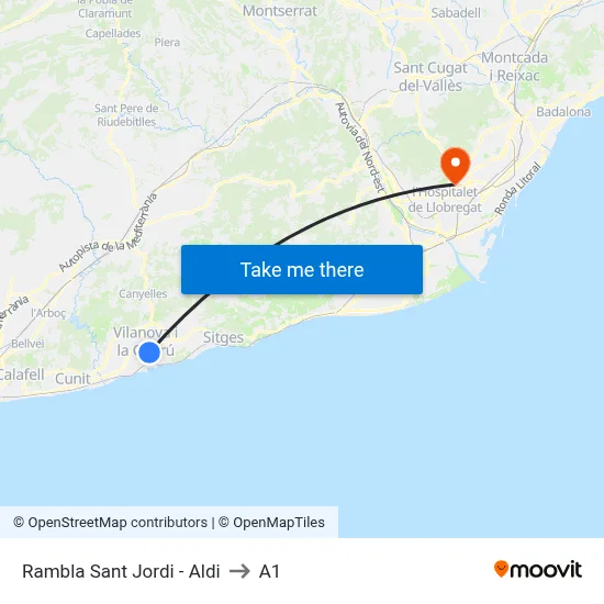Rambla Sant Jordi - Aldi to A1 map