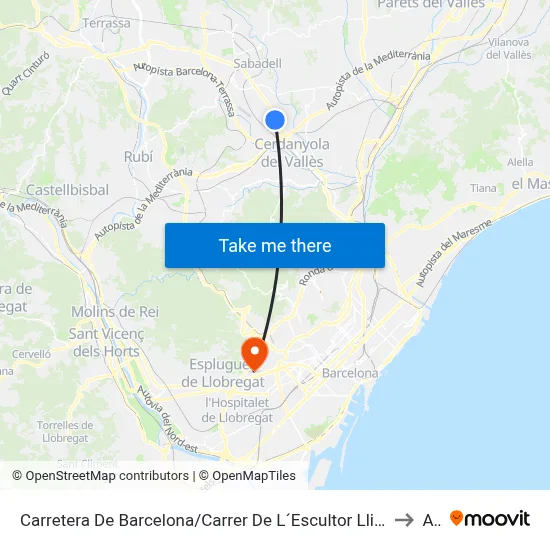 Carretera De Barcelona/Carrer De L´Escultor Llimon to A1 map