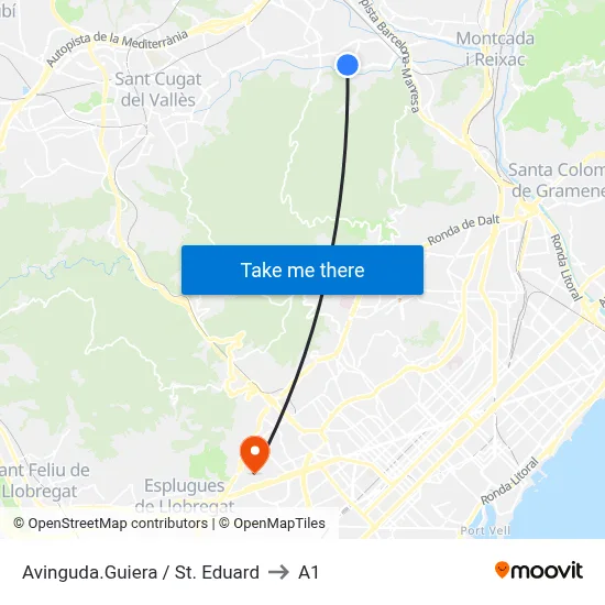 Avinguda.Guiera / St. Eduard to A1 map