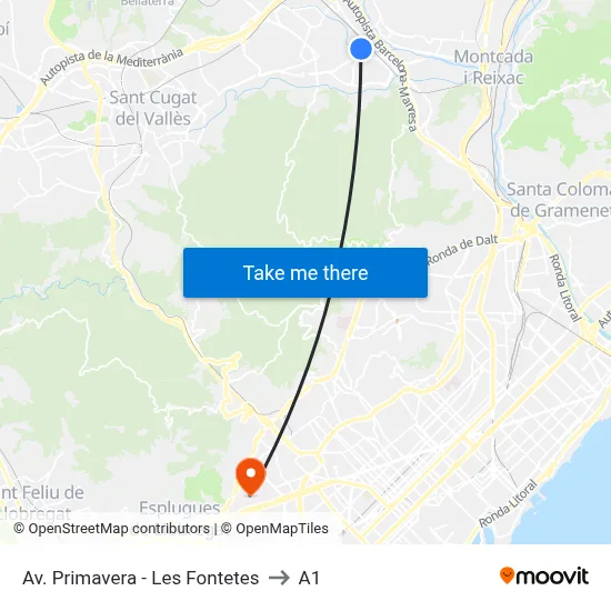 Av. Primavera - Les Fontetes to A1 map