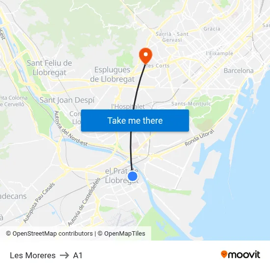 Les Moreres to A1 map