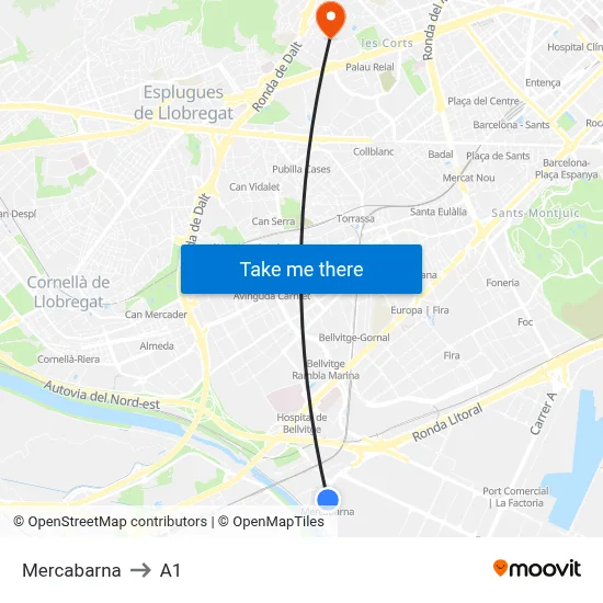 Mercabarna to A1 map