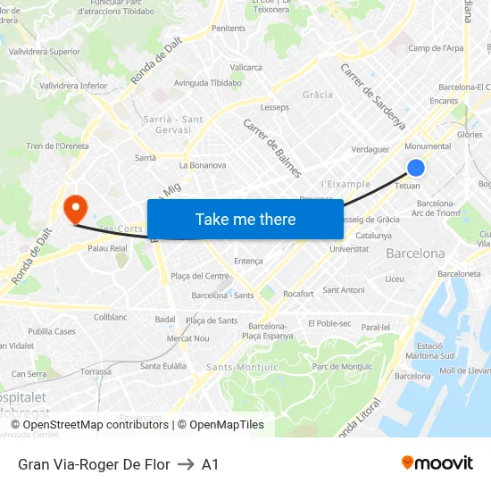 Gran Via-Roger De Flor to A1 map