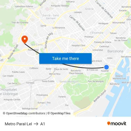 Metro Paral·Lel to A1 map